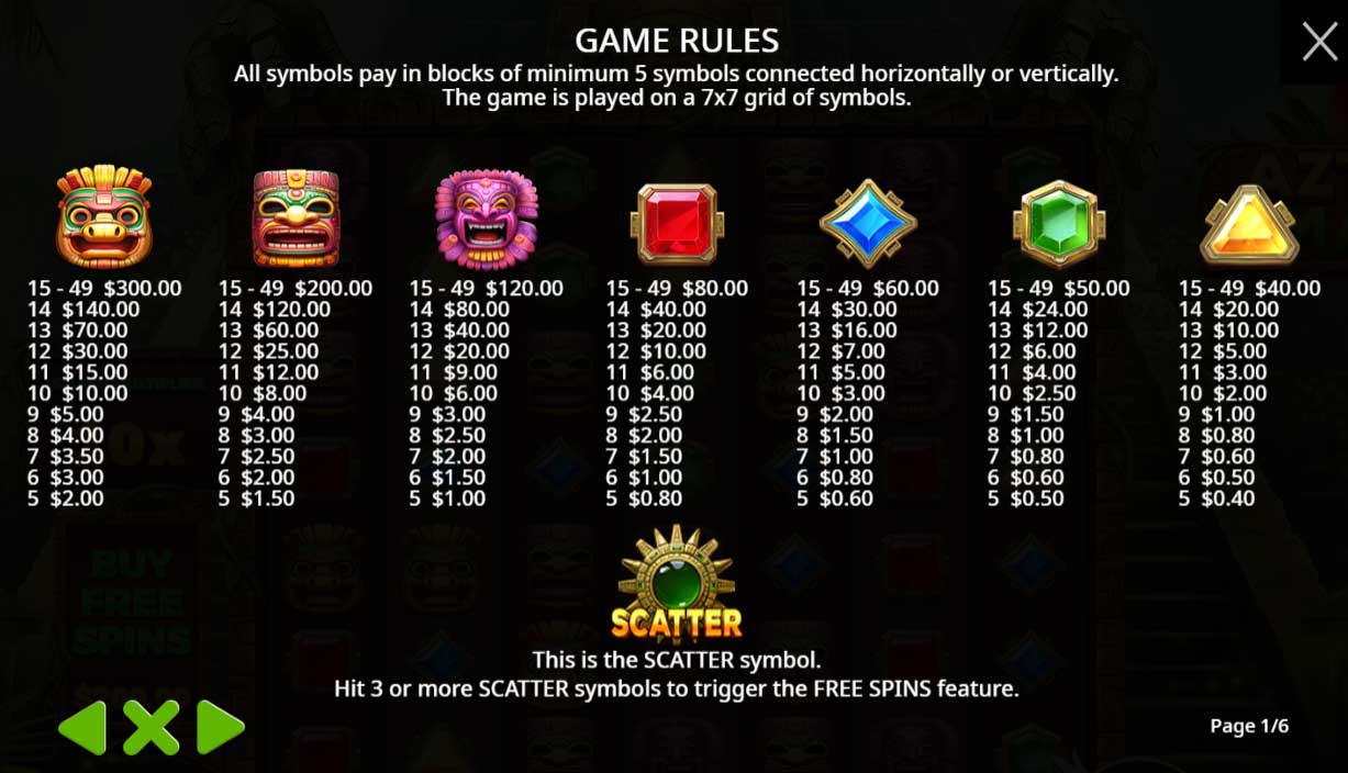 Symbols and Payouts at Aztec Smash Slot