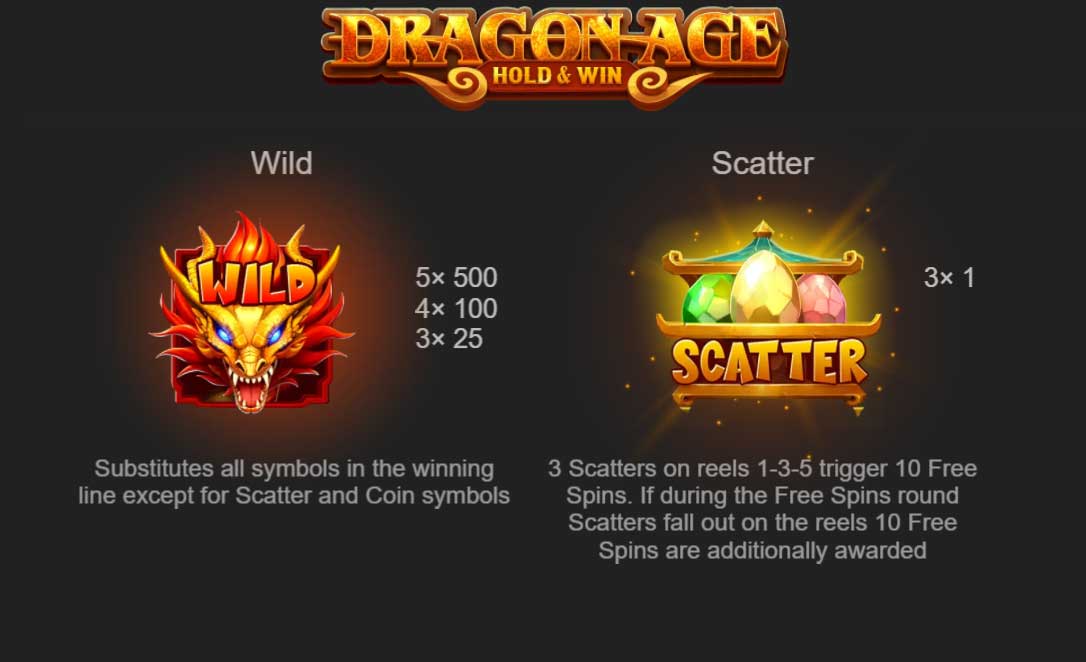 Symbols and Payouts at Dragon Age Hold & Win 