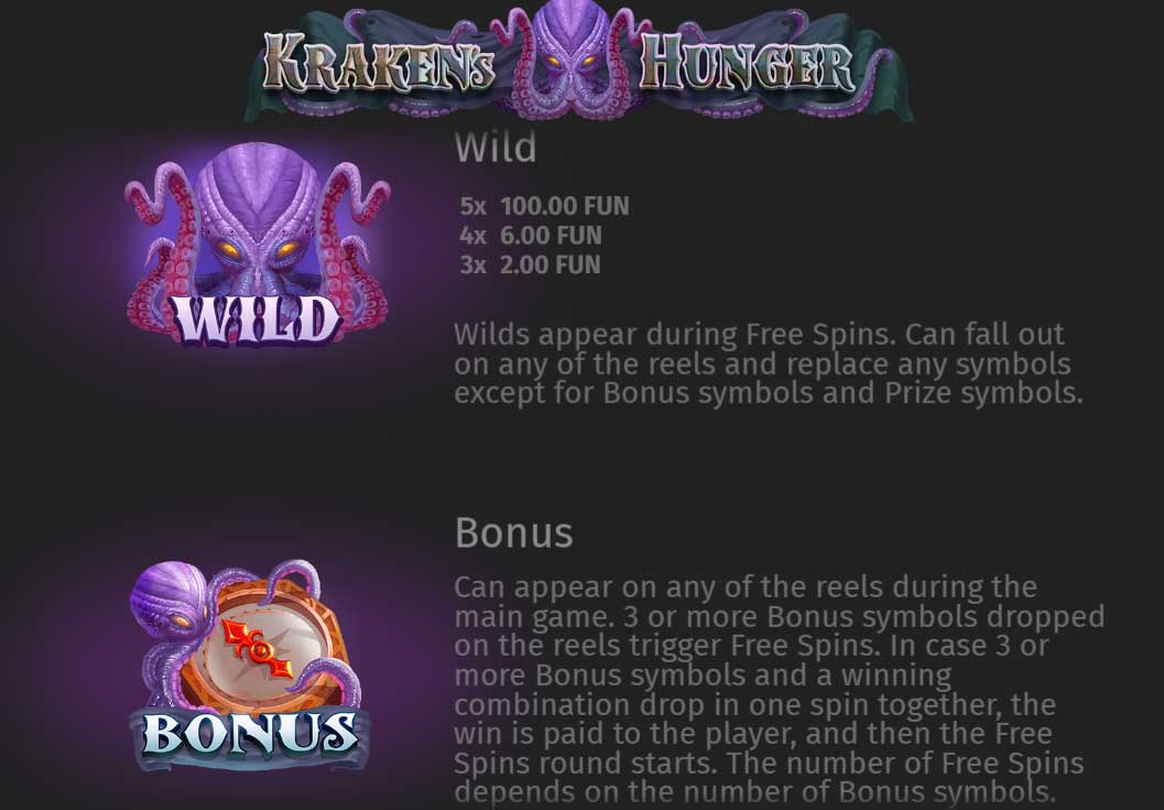 Symbols and Payouts at Kraken&rsquo;s Hunger