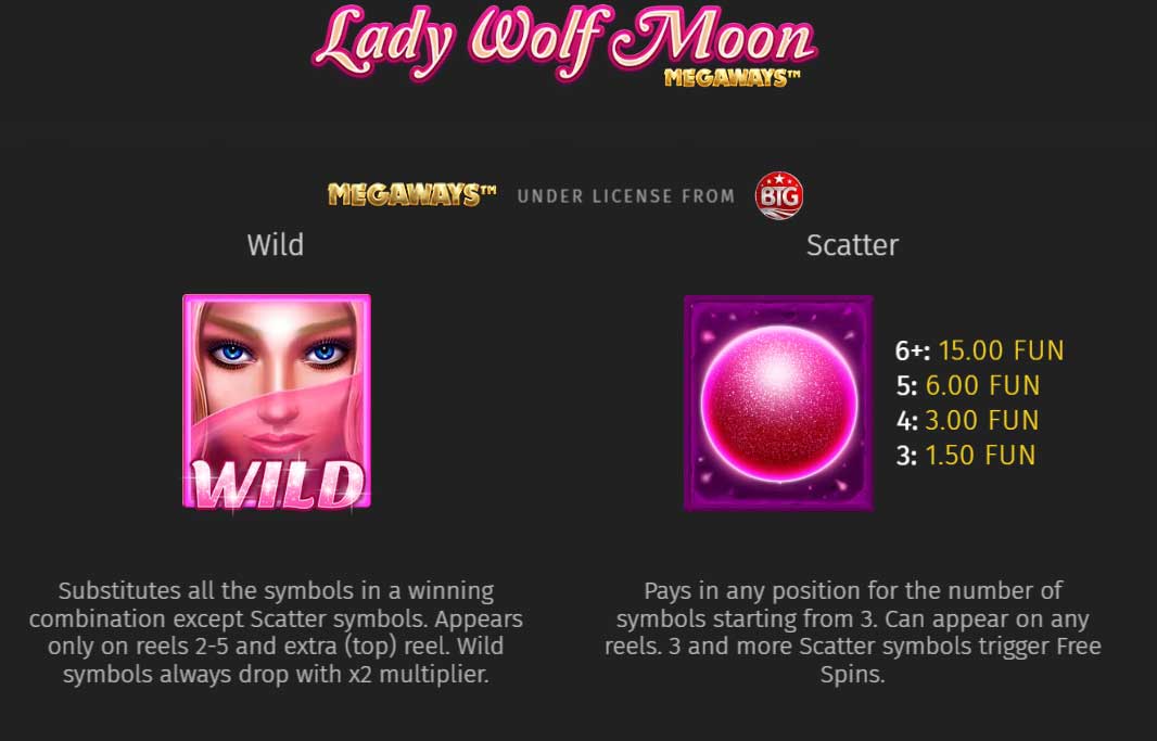 Symbols and Payouts at Lady Wolf Moon Megaways