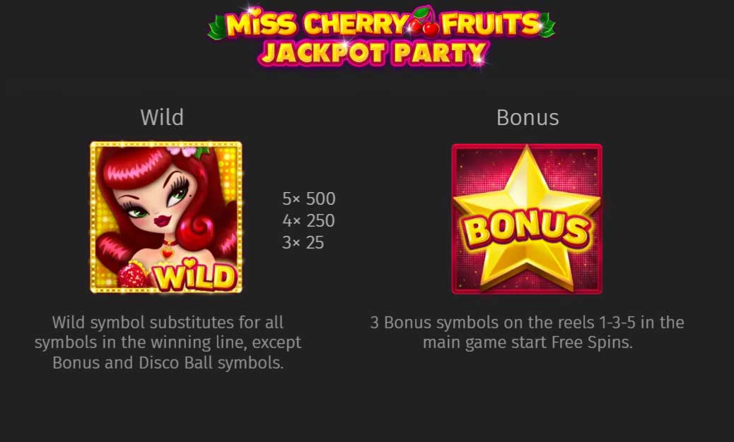 Symbols and Payouts at Miss Cherry Fruits Jackpot Party