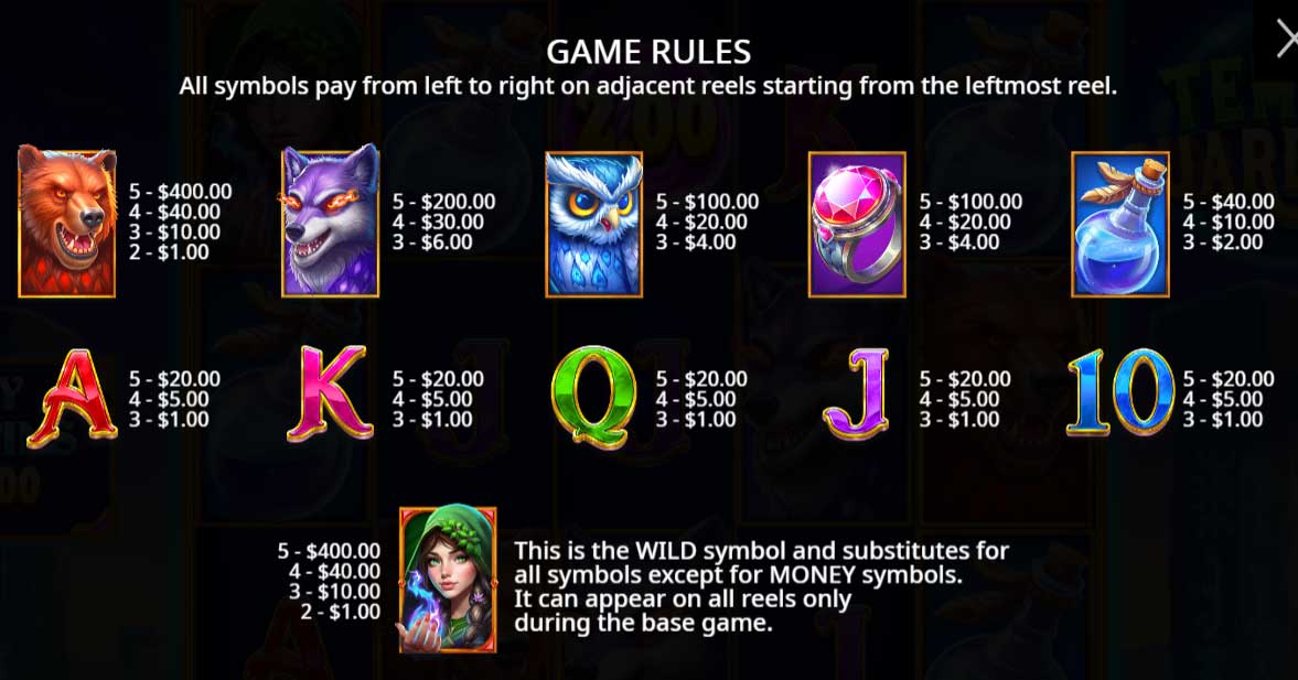 Symbols and Payouts at Temple Guardians Slot