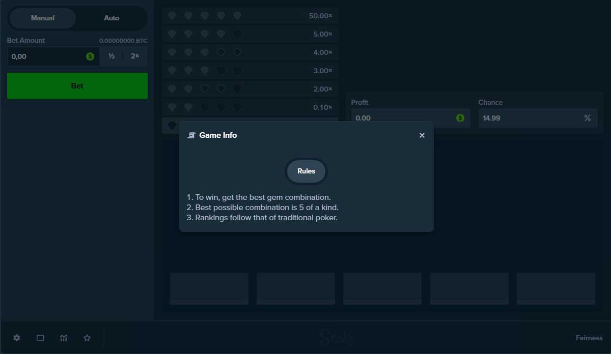 Symbols and Payouts at Diamonds Stake Original