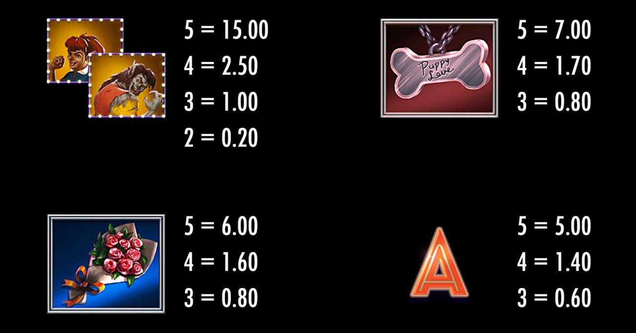 Symbols and Payouts at Full Moon Romance