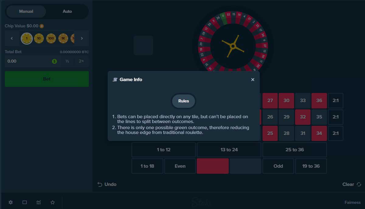 Payouts at Roulette Stake Original