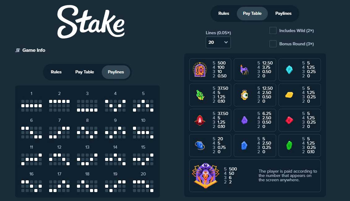 Symbols & Payouts at Tome of Life Stake Original Slot